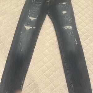 Dolce & Gabbana Blue Straight Leg Jeans Distressed Style